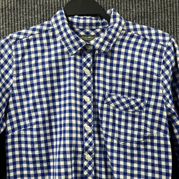VTG Eddie Bauer Flannel Shirt Womens Medium Blue White Plaid Button Up Cotton - Picture 4 of 12